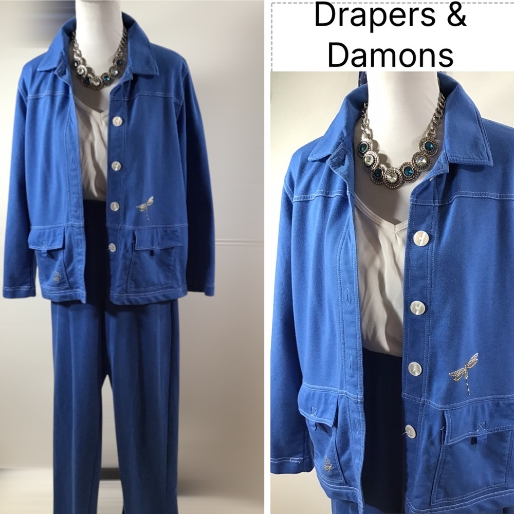 Draper's & Damon's Blue studs and rhinestones Jacket and pull on Pants Set